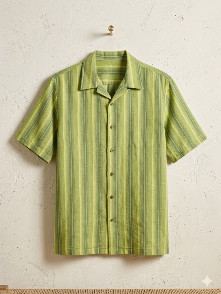 Tommy Bahama Pale Green And Teal Striped Silk Camp Shirt
